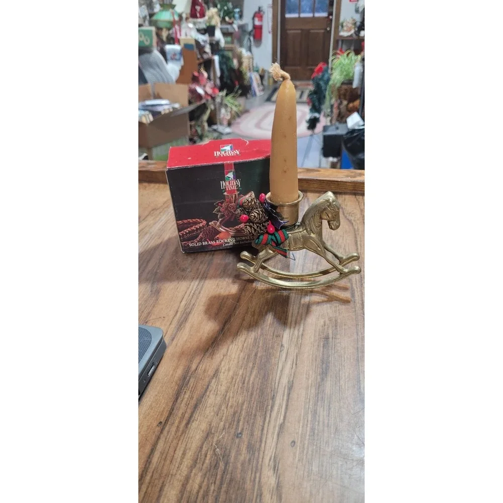 Vintage Solid Brass Rocking Horse Single Candlestick Holder About 4
